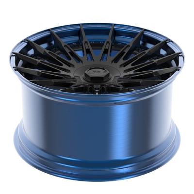 21 Inch 2 Piece Forged Aluminium Alloy Wheels Polished Blue Lip Gloss Black Disc