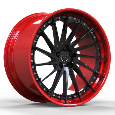Ferrari F88 Red Lip Alloy Aluminium 2 Piece Wheels penumpang mobil disesuaikan