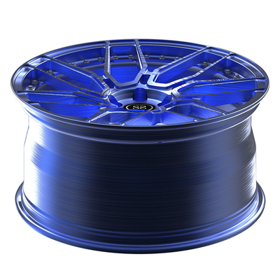 Blue Brushed 1 Piece Forged Wheels Spokes Monoblock Untuk Velg Aluminium Alloy Mobil Mewah