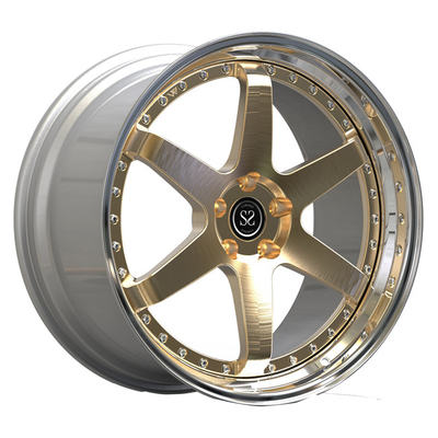 Brushed Gold Spoke 2PC Forged Wheels 19inch Staggered Polished Lip Untuk Audi S3