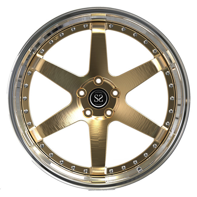 Brushed Gold Spoke 2PC Forged Wheels 19inch Staggered Polished Lip Untuk Audi S3