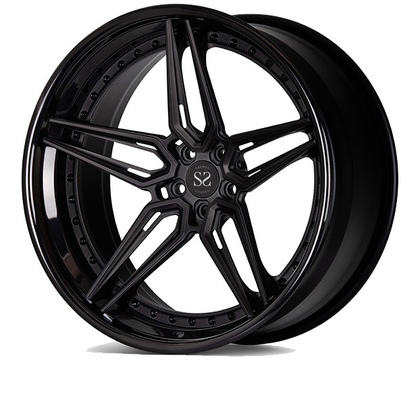 A6061 Aluminium 2 Piece Forged Wheels Gloss Black Untuk Mobil Mewah