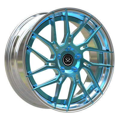 20 * 8.5 Dipoles 2 Piece Forged Wheels Blue Brushed Spokes Untuk T6 Stepped Lip Rims