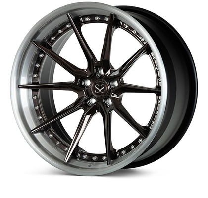 2PC Audi Forged Aluminium Wheels 5Spoke Black Rim Silver Machining Face 17inches