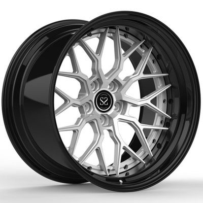 Hitam Perak Kustom 2 PC Forged Rims 6061-T6 Aluminium Staggered 20 Inch 5x112 Bolt
