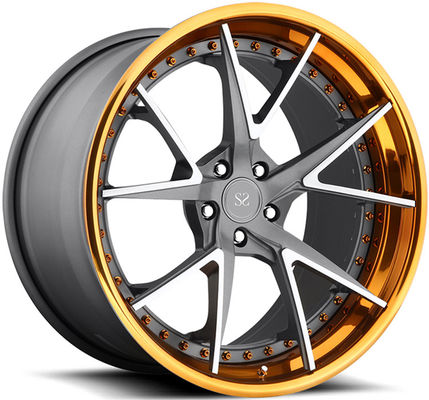 Matt Grey Face 3PC Forged Rims Golden Polished Lip 21x9.0 Dan 21x12