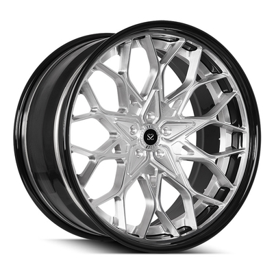 19 Inch 2Piece Forged Aluminium Alloy Wheels Gloss Black Lip Clear Brushed Disc