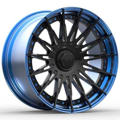 21 Inch 2 Piece Forged Aluminium Alloy Wheels Polished Blue Lip Gloss Black Disc