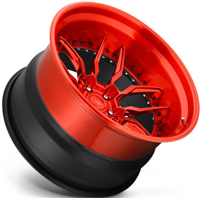 1990 Mustang 18x8.0 dan 18x10 Gloss Red Custom 3-PC roda tempa